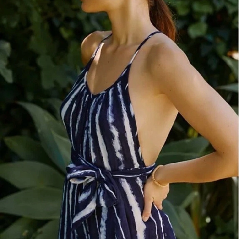 Anthropologie Navy and White Striped Jumpsuit
